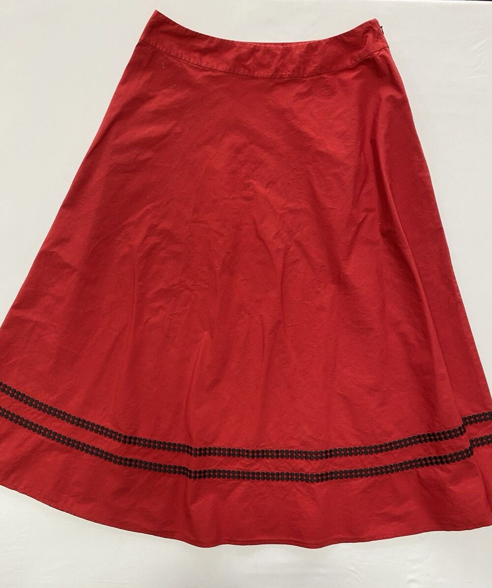 Talbots Red Cotton A-Line Skirt Embroidered Eyelet Trim Women’s 10 Cottagecore